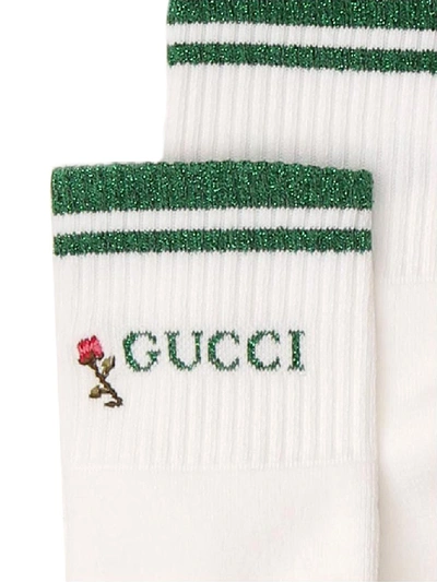 Shop Gucci Floral Logo Embroidered Socks In White