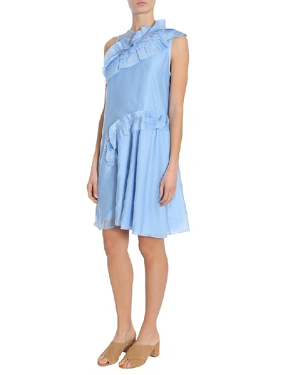 Shop Carven Ruffled Mini Dress In Blue