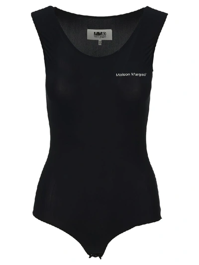 Shop Mm6 Maison Margiela Logo Sleeveless Bodysuit In Black