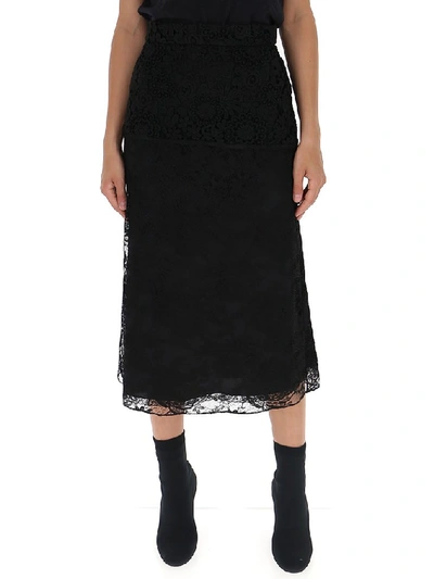 Shop Prada Lace Midi Skirt In Black