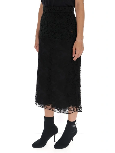 Shop Prada Lace Midi Skirt In Black