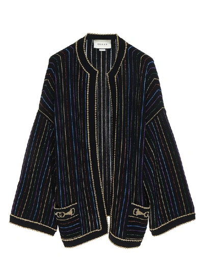 Shop Gucci Glittered Stripe Embroidered Jacket In Black