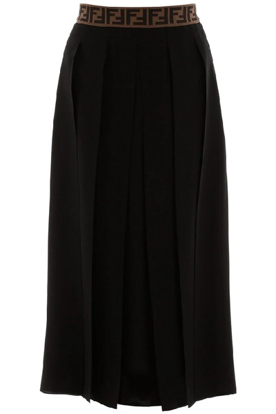 Shop Fendi Monogram Band Pleated Skirt In Black