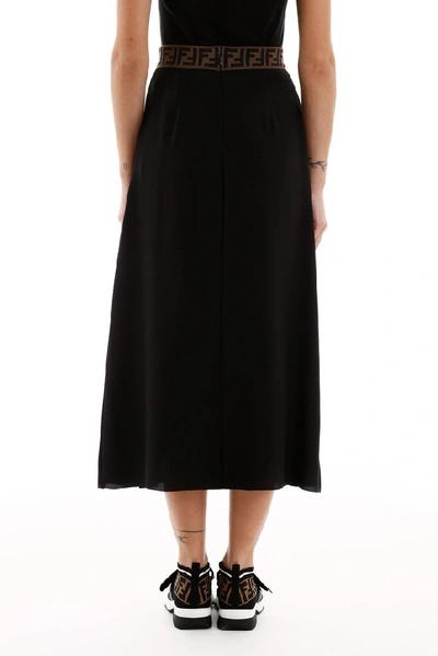 Shop Fendi Monogram Band Pleated Skirt In Black