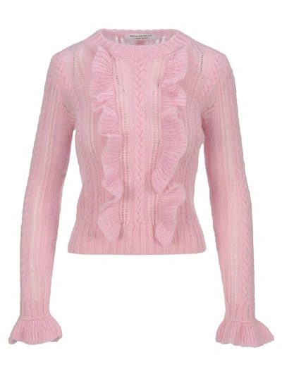 Shop Philosophy Di Lorenzo Serafini Ruffled Cable Knit Sweater In Pink