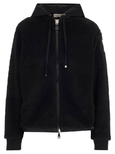 Shop Moncler Hooded Fleece Jacket In Black