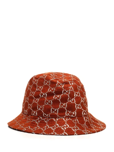 Shop Gucci Gg Lamé Bucket Hat In Red
