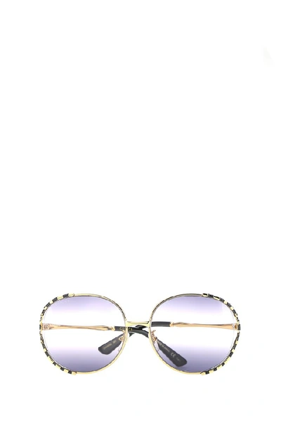 Shop Gucci Eyewear Oversized Logo Round Frame Sunglasses In Multi