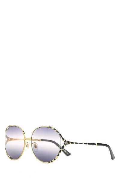 Shop Gucci Eyewear Oversized Logo Round Frame Sunglasses In Multi