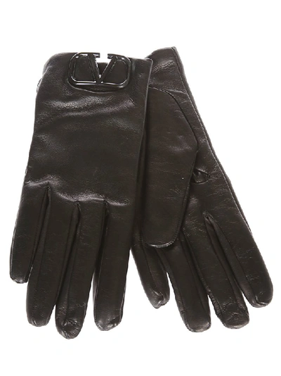 Shop Valentino Vlogo Gloves In Brown