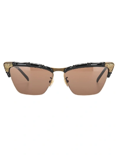 Shop Gucci Eyewear Bamboo Effect Cat Eye Sunglasses In Brown