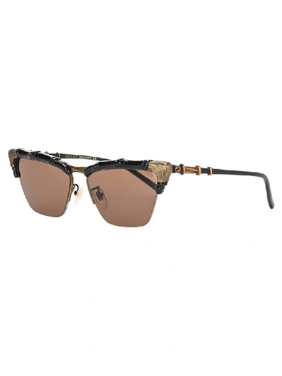 Shop Gucci Eyewear Bamboo Effect Cat Eye Sunglasses In Brown