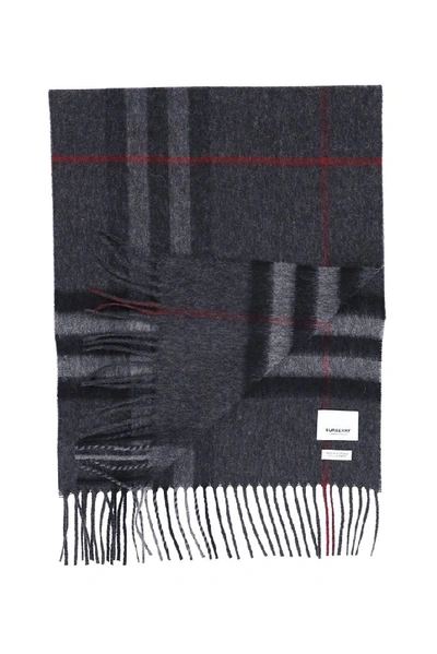 Shop Burberry Checked Scarf In Grey