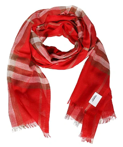 Shop Burberry Lightweight Check Scarf In Red