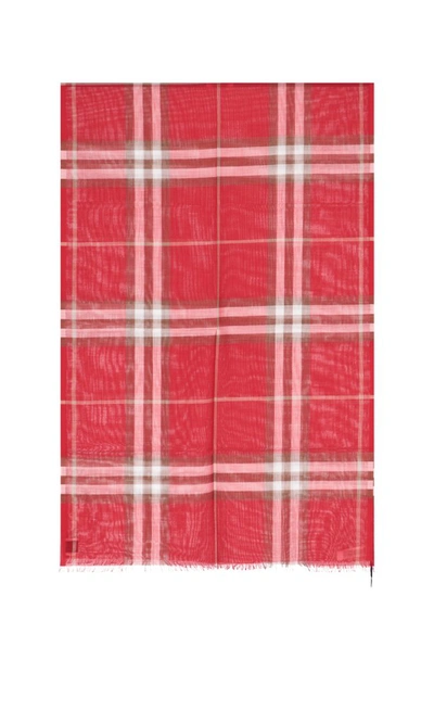Shop Burberry Lightweight Check Scarf In Red