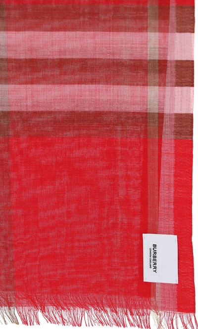 Shop Burberry Lightweight Check Scarf In Red