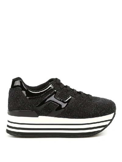 Shop Hogan Maxi H222 Platform Glitter Sneakers In Black