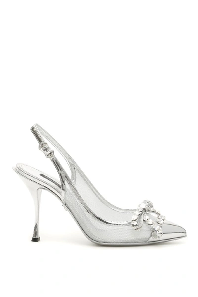 Shop Dolce & Gabbana Embellished Slingback Pumps In Silver