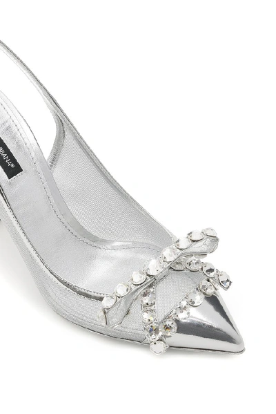 Shop Dolce & Gabbana Embellished Slingback Pumps In Silver