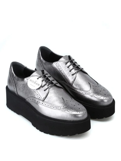 Shop Hogan H355 Platform Brogue Shoes In Silver