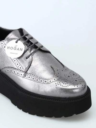 Shop Hogan H355 Platform Brogue Shoes In Silver