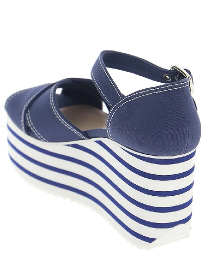 Shop Miu Miu Striped Wedged Sandals In Blue