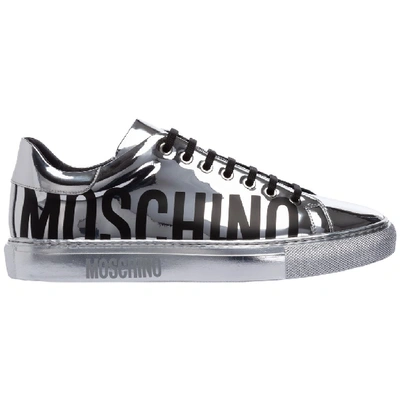 Shop Moschino Logo Sneakers In Silver