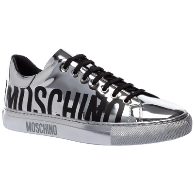Shop Moschino Logo Sneakers In Silver