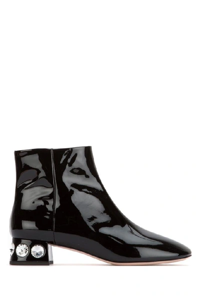 Shop Miu Miu Embellished Heel Ankle Boots In Black