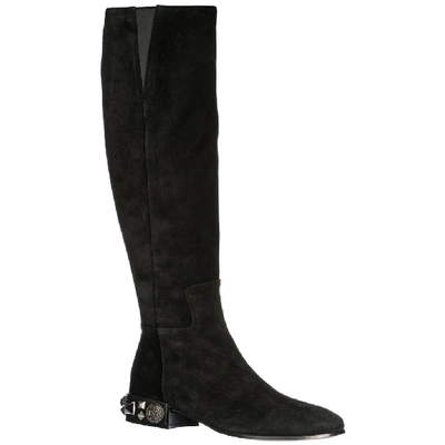Shop Dolce & Gabbana Studded Heel Knee High Boots In Black