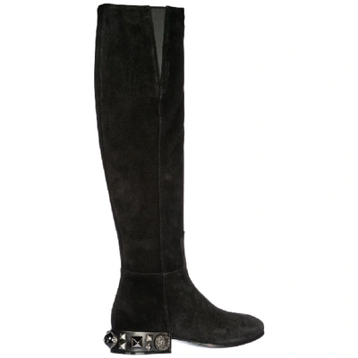 Shop Dolce & Gabbana Studded Heel Knee High Boots In Black