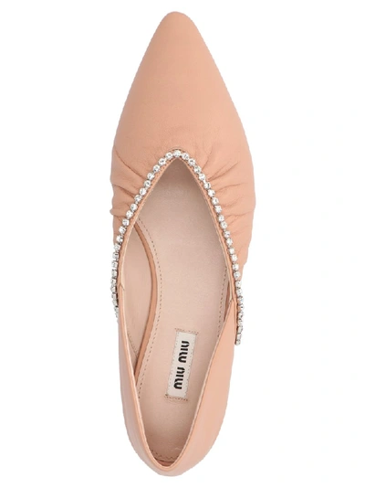 Shop Miu Miu Crystal Embellished Ballerinas In Beige