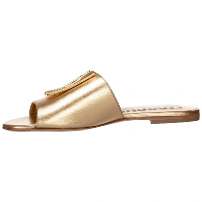 Shop Moschino Logo Plaque Slides In Gold