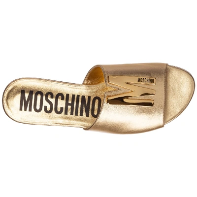 Shop Moschino Logo Plaque Slides In Gold