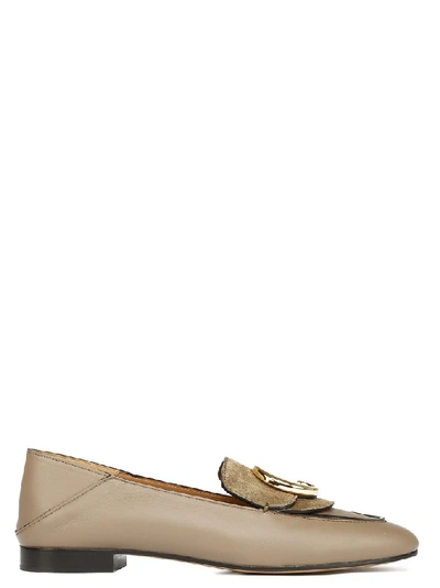 Shop Chloé C Buckle Loafers In Beige