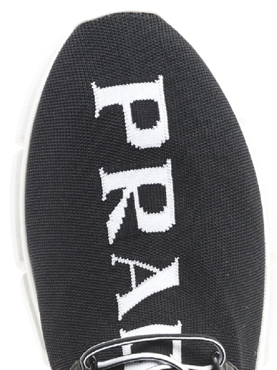 Shop Prada Knit Logo Sneakers In Black
