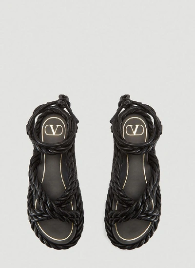 Shop Valentino Woven Platform Sandals In Black