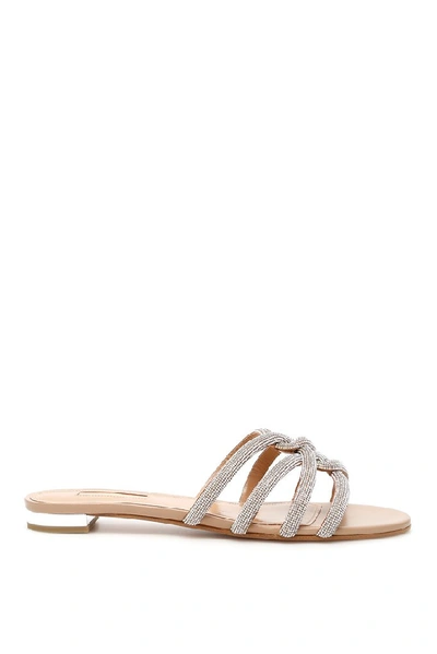 Shop Aquazzura Moondust Flat Sandals In Silver