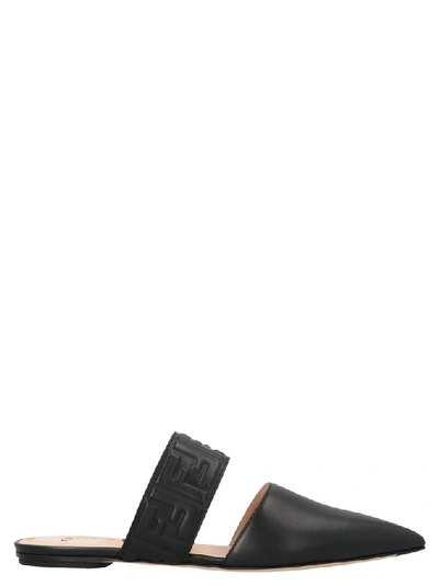 Shop Fendi Ff Logo Embossed Mules In Black