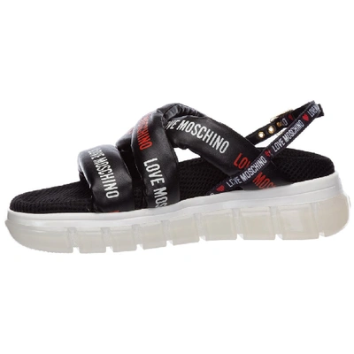 Shop Love Moschino Logo Printed Sandals In Black