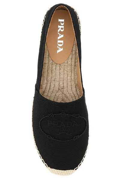 Shop Prada Logo Embroidered Espadrilles In Black