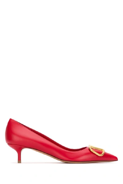 Shop Valentino Vlogo Plaque Pointed Toe Pumps In Red