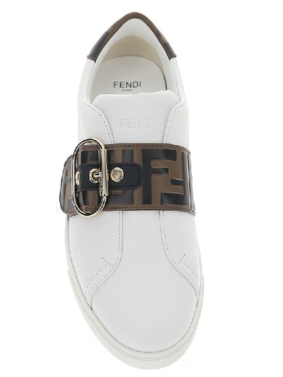 Shop Fendi Ff Buckled Low Top Sneakers In White