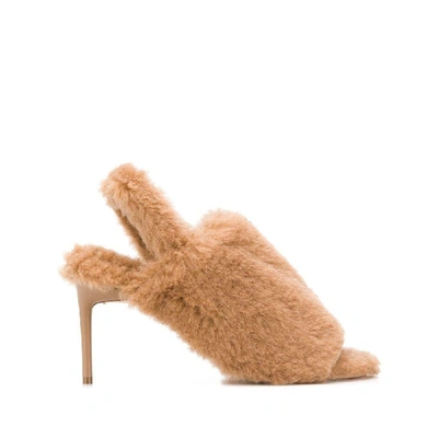 Shop Max Mara Fur Slingback Heeled Sandals In Brown