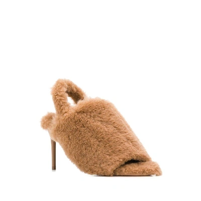 Shop Max Mara Fur Slingback Heeled Sandals In Brown