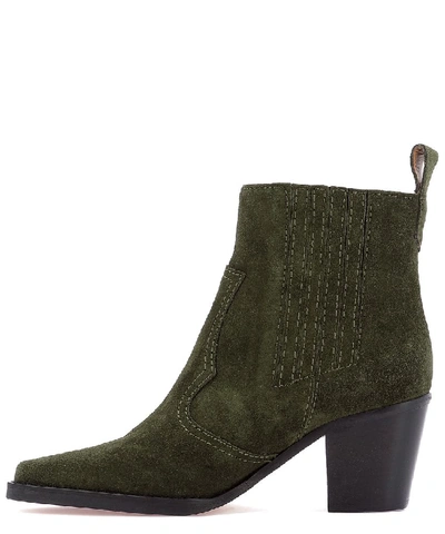 Shop Ganni Block Heel Ankle Boots In Green