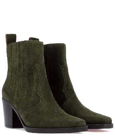 Shop Ganni Block Heel Ankle Boots In Green