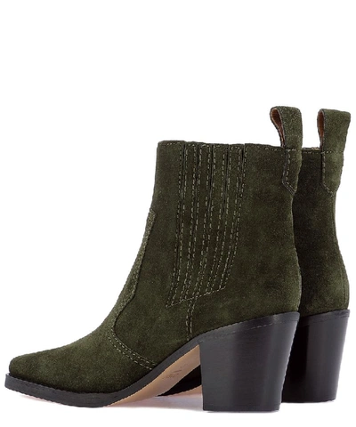 Shop Ganni Block Heel Ankle Boots In Green