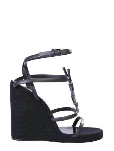 Shop Saint Laurent Cassandra Wedge Sandals In Black