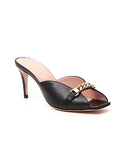 Shop Gucci Chain Mid-heel Slide Sandals In Black